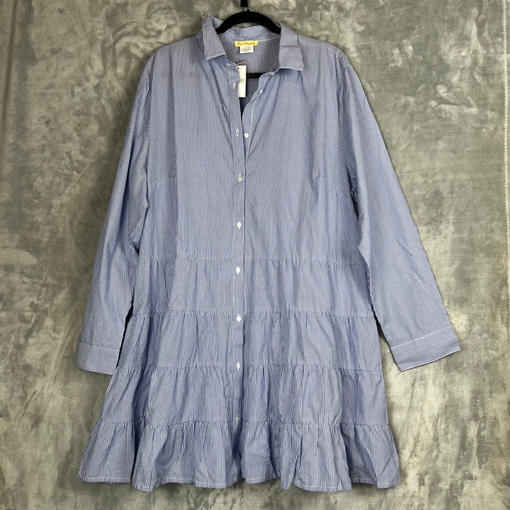 Sweet Magnolia Women Dress Blue White Stripe Tiered Ruffle Shirt Dress XXL - Picture 8 of 10